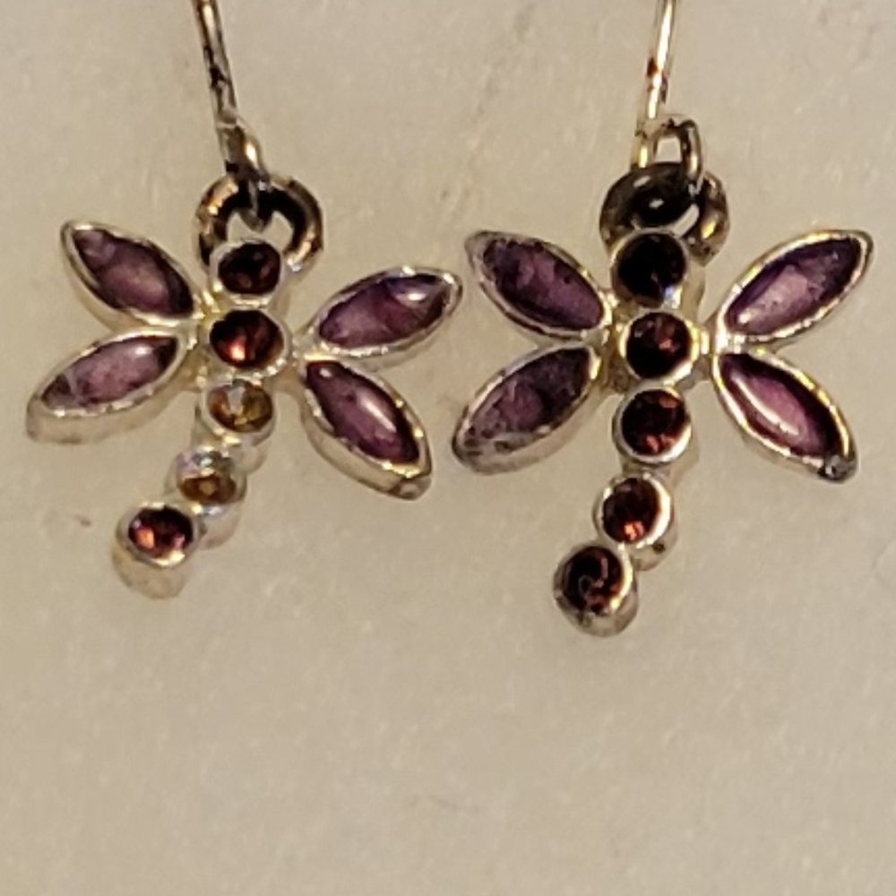 Belk jewelry purple amethyst gemstone dragonfly hook earrings.